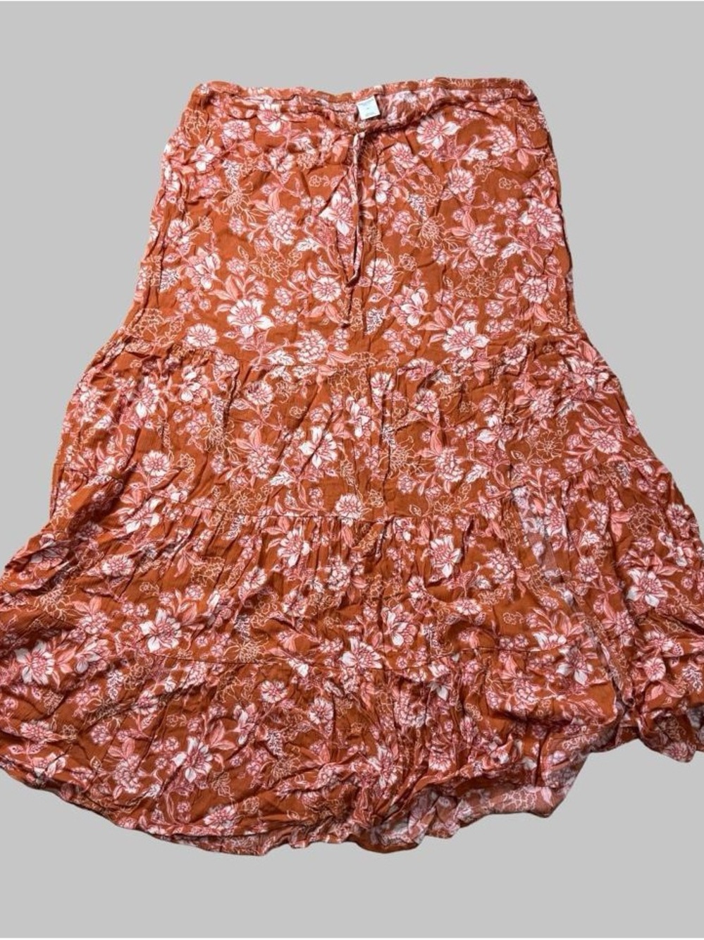Arizona Jean Company Rust Floral Tiered Maxi Skirt